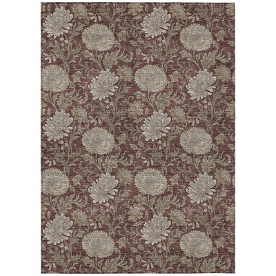 Merlot Taupe And Beige Floral Washable Indoor Outdoor Area Rug