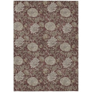 Merlot Taupe And Beige Floral Washable Indoor Outdoor Area Rug - 1 of 4