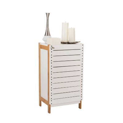 Modern Bamboo and White Floor Cabinet with Slatted Accent