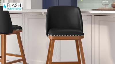 Julia Charcoal Faux Linen 21" Upholstered Barstools with Nailhead Trim