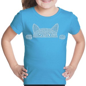 LA Pop Art Girl's Word Art T-shirt - Peeking Cat - 1 of 4