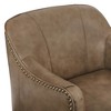 Arceso Grayish Brown Genuine Leather Curved Back Swivel Accent Arm Chair with Nailhead Trims and Metal Base - 4 of 4