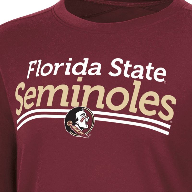 NCAA Florida State Seminoles Women's Crew Neck Fleece Double Stripe Sweatshirt, 3 of 4