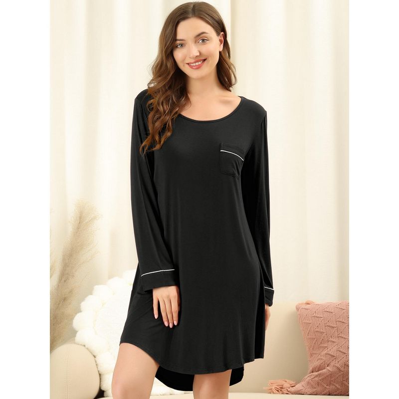 Allegra K Women's Soft Long Sleeve Mini Lounge Dress Nightgown, 2 of 7