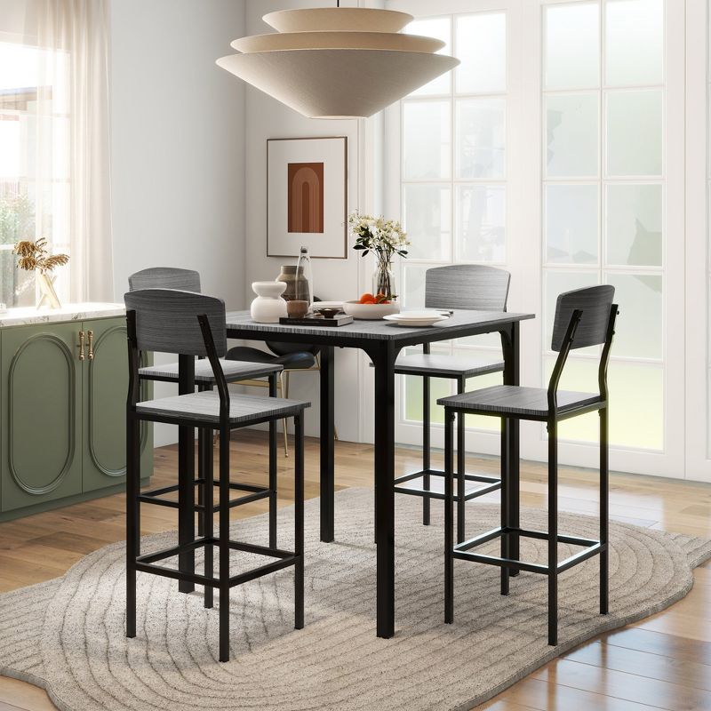HOMCOM Modern Counter Height Bar Table Set Compact Kitchen Table and Chairs Set with Footrest, Metal Legs, 2 of 7