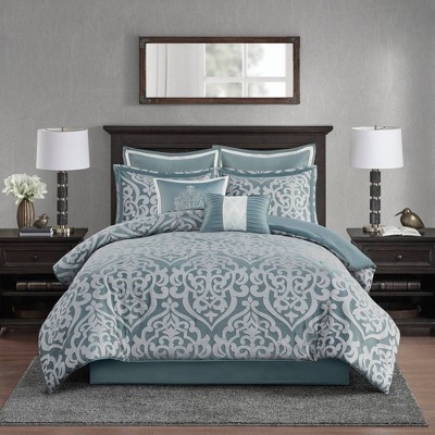 Aqua and Silver King Microfiber 8-Piece Comforter Set