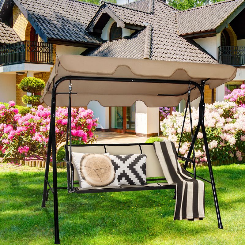 Costway Outdoor Patio Swing Canopy 3 Person Canopy Swing Chair Patio Hammock Brown, 4 of 11