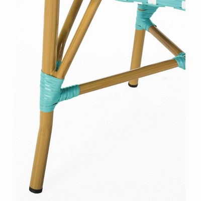 Teal and Light Brown Transitional Side Chair in Faux Bamboo and Wicker