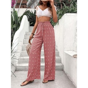 Coolmee Women's Wide Leg Pants High Waist Adjustable Knot Loose Casual Trousers Business Work Casual Pants - 1 of 4