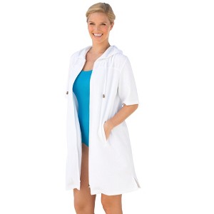 Swim 365 Women's Plus Size Hooded Terry Swim Cover Up - 1 of 4