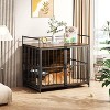 KTMBDW Furniture Style Large Dog Crate with 360¡ã & Adjustable Raised Feeder for Dogs 2 Stainless Steel Bowls -End Table House Pad, Indoor Use, Brown - 2 of 4