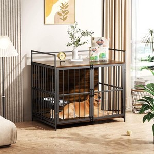 FURNIinspire Pet Crates And Houses Metal Dog Crate Pet Cage, Furniture Style Heavy Duty Pet Crate, Indoor Outdoor Use, Brown, 23.6"*41"*35.8" - 1 of 4