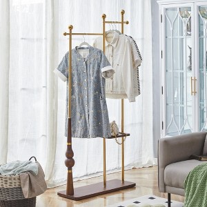 KWPZQEB Freestanding Coat Rack, Industrial Coat Rack with 2 Rod & Storage Tray, Double Layer Hanger for Bedroom, Hallway, Entrance - 1 of 4
