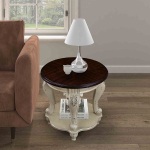 APRILSOUL 22'' Retro Round End Table,Solid Wood Sofa Side Table with Shelf,Living Room Corner Table Easy Assemble - 1 of 4