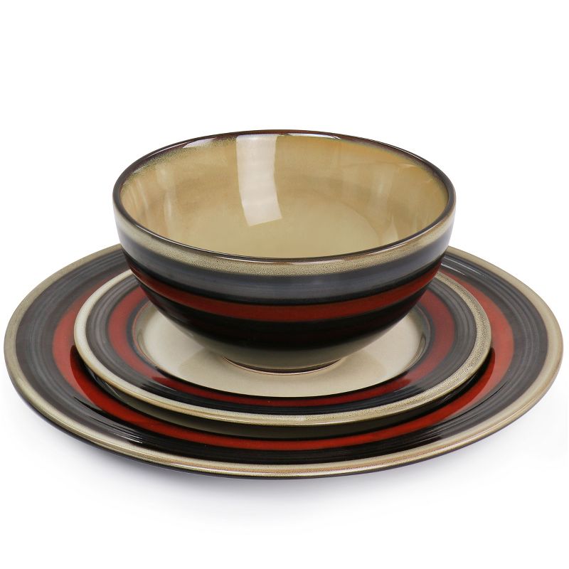 Gibson Elite Everston 12 Piece Stoneware Dinnerware Set in Red and Brown, 3 of 8