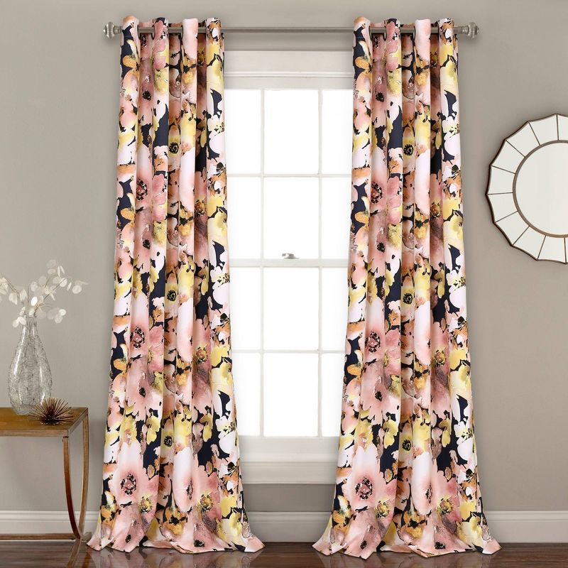 Set of 2 52"x84" Floral Watercolor Light Filtering Curtain Panels - Lush Décor, 1 of 11