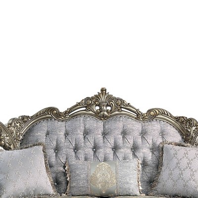 Miliani Gray Tufted Fabric Loveseat with Nailhead Trim
