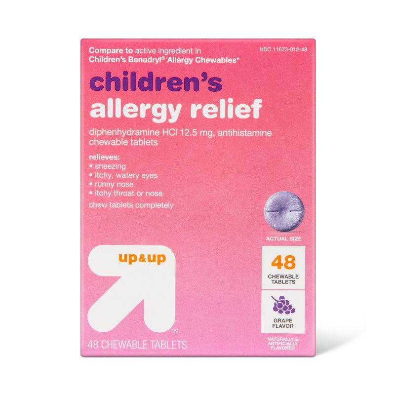 Children&#39;s Allergy Relief Chewable Tablet - Grape - Diphenhydramine HCl - 48ct - up &#38; up&#8482;, 1 of 5