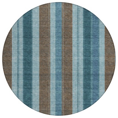 HomeRoots 8' Teal Blue And Brown Round Striped Washable Indoor Outdoor Area Rug