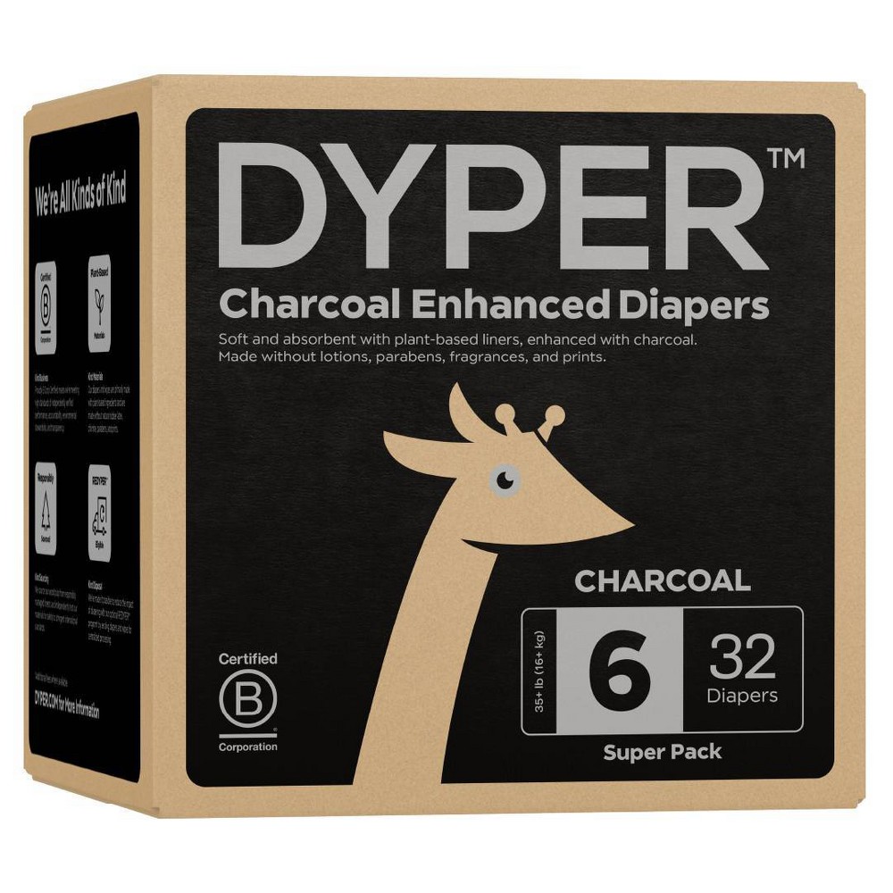 Photos - Baby Hygiene DYPER Charcoal Enhanced Disposable Diapers - Size 6 - 32ct