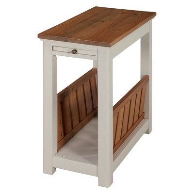 Savannah Chairside Magazine End Table with Pull Out Shelf Ivory with Natural Wood Top - Bolton Furniture