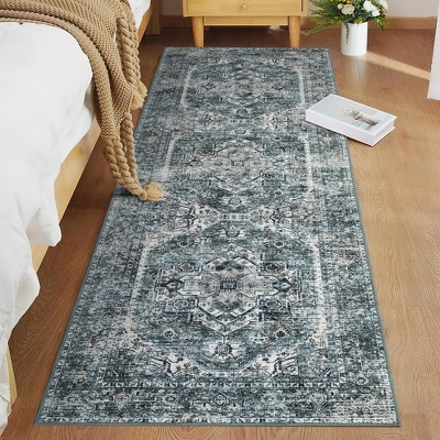 Decorative Vintage Area Rug for Kitchen Living Room - Distressed Retro Medallion Carpet, Soft Washable Non Slip Low Pile Non Shedding Thin Rug