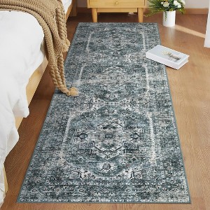Decorative Vintage Area Rug for Kitchen Living Room - Distressed Retro Medallion Carpet, Soft Washable Non Slip Low Pile Non Shedding Thin Rug - 1 of 4
