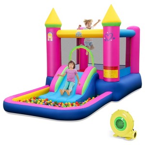 Costway 4-in-1 Kids Princess-themed Bouncer with Slide Basketball Hoop With 480W/520 Blower/Without Blower - 1 of 4