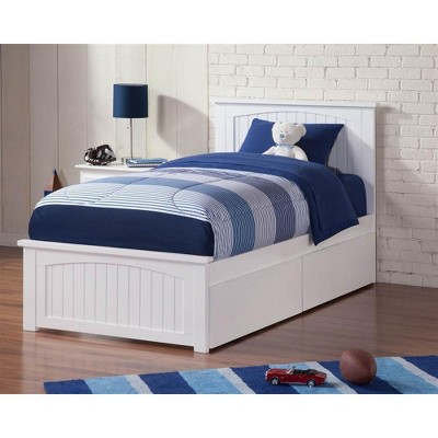 Atlantic Furniture Madison Twin XL Bed with Matching Foot Board with 2 Urban Bed Drawers in White