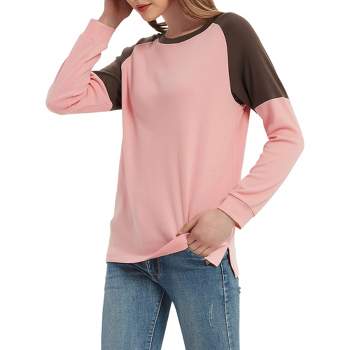 Anna-Kaci Women's Casual Crewneck Sweatshirts Long Sleeve Color Block Blouses Side Slit Pullover Tops