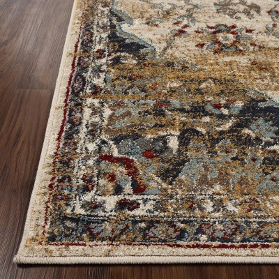 Abena Blue-Cream Traditional Medallion 8' x 10' Area Rug