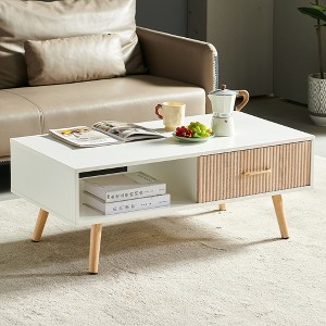 40.94" Solid Wood Coffee Table with Sliding Drawer and Textured Surface with Adjustable Feet and Easy Assembly - 1 of 4
