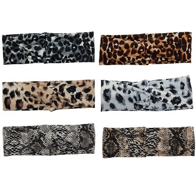 Glamlily 6 Pack Twist Women's Headbands, Leopard & Snake Print Girls Headwraps