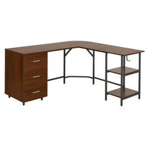 NicBex 59 Inch L-Shaped Computer Home Office Desk with 3 Drawers and Open Shelves - 1 of 4