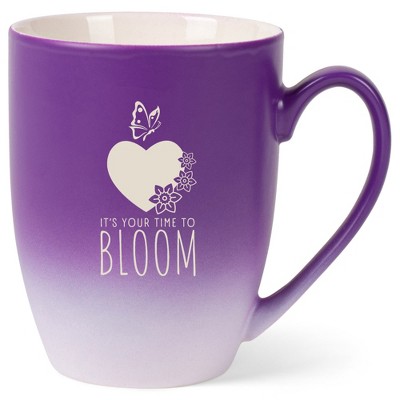 Elanze Designs It's Your Time To Bloom 12 Ounce Ceramic Laser-Etched Engraved Drinkware Mug, Purple and White Ombre