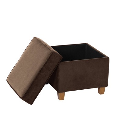 Chocolate Brown Velvet Square Storage Ottoman with Honey Oak Legs