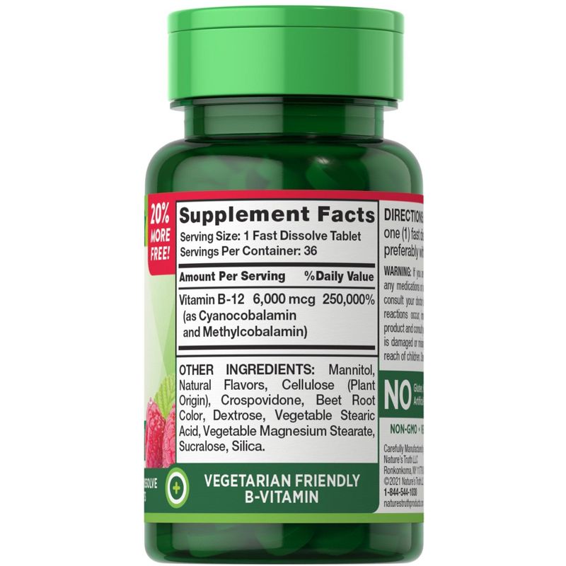Nature's Truth B12 Vitamin 6000mcg | 36 Fast Dissolve Tablets | Natural Berry Flavor, 2 of 5