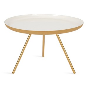 Kate and Laurel Laranya Round Metal Coffee Table, 25" Diameter, White and Gold - 1 of 4