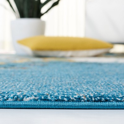 Blue and Gold Abstract Square Synthetic Area Rug