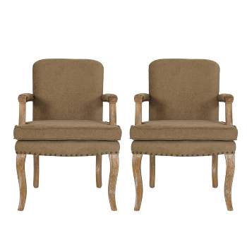 Set of 2 Drouin French Country Fabric Nailhead Trim Dining Arm Chairs - Christopher Knight Home