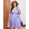 Plus Size Women's V Neck Short Sleeve Dress with Belt Flowy Casual Summer Day Dress - 3 of 4