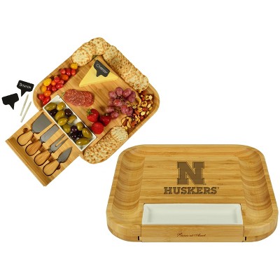 NCAA Nebraska Cornhuskers Large Bamboo Charcuterie Board with Knives, dish & Cheese Markers