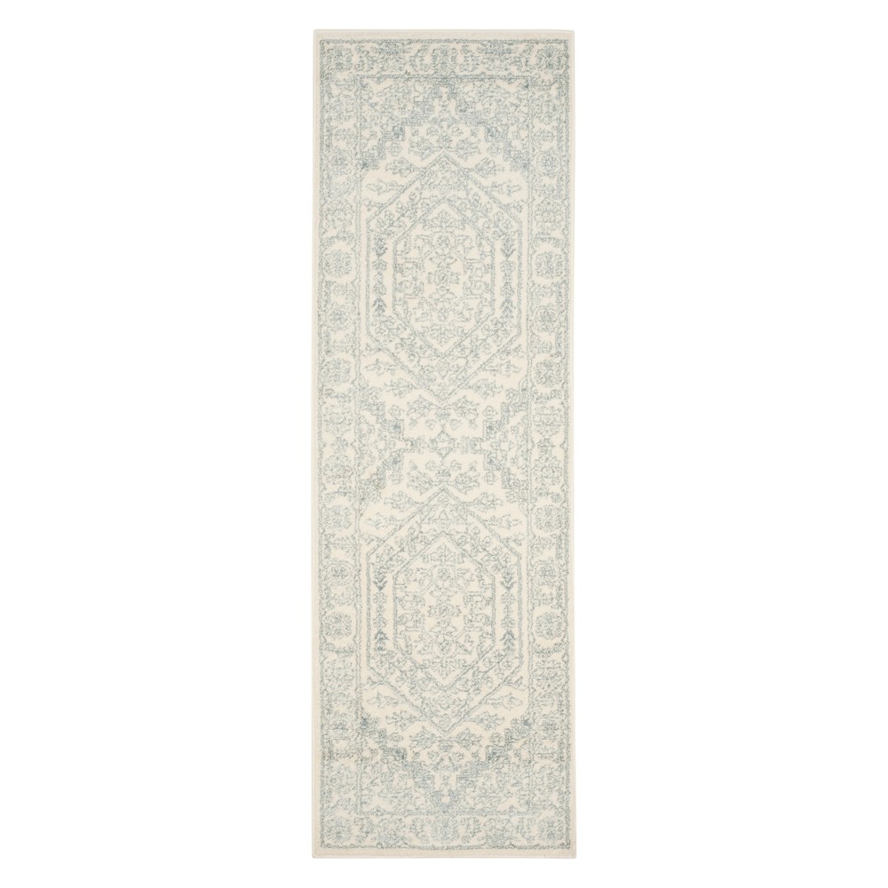 2'6inx12' Runner Medallion Loomed Area Rug Ivory/Slate - Safavieh