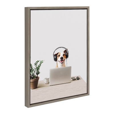 Gray Framed Whimsical Dog Canvas Wall Art
