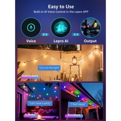 Lepro 100ft Multicolor LED Outdoor String Lights with AI Control
