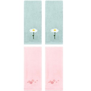 REGALWOVEN 4 Pcs Cotton Soft Absorbent Floral Pattern Hand Towel - 1 of 4