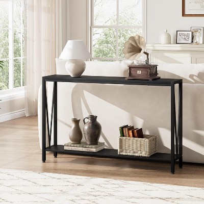 Industrial Console Table, 2 Shelf Entryway Table with Storage, Narrow Sofa Table with V Design, 43" Console Table for Entryway
