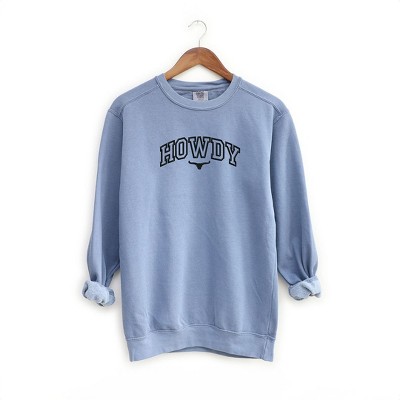 Simply Sage Market Women's  Garment Dyed Graphic Sweatshirt Embroidered Howdy Bull Varsity