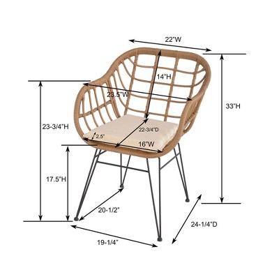 Brown Faux Rattan Basket Chair Set with Mosaic Accent Table