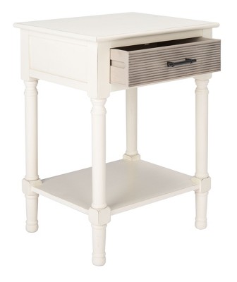 Farmhouse Chic Distressed White and Greige Wood Accent Table with Storage